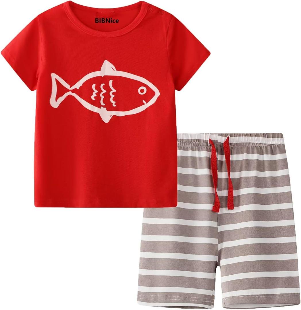 Toddler Boy Clothes Kids Summer Cotton Outfits Shirt Short Sets Size 2-7 (Red)