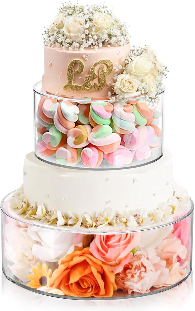 Jucoan Set of 2 Clear Acrylic Fillable Cake Stand, Cake Tier Display Stand Cupcake Stand, 12 Inch & 8 Inch Round Cylinder Display Riser for Wedding Birthday Baby Shower Easter Party Centerpieces