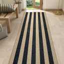 Lahome Elance Striped Easy Jute Kitchen Runner, 2x8 Washable Runner Rug for Hallway Entryway, Farmhouse Non Slip Non Shedding Black Indoor Outdoor Carpet for Entry Porch