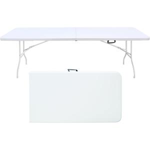 8 FT Folding Table with Carry Handle, Portable Fold-in-Half Plastic Table, Rectangle Foldable Table for Indoor/Outdoor White