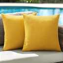ANRODUO Pack of 2 Yellow Outdoor Pillow Covers for Patio Furniture Decorative Farmhouse Linen Cushion Sham Outdoor Waterproof Outside Square Pillowcase for Garden Balcony Spring Decor, 18x18 Inch
