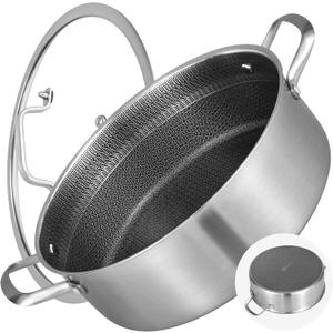 LOLYKITCH 7 QT Large Deep Frying Pan with Lid, 12 Inch Nonstick Triply Stainless Steel Skillet Saute Pan, Ceramic Hybrid Honeycomb Cookware for Family Meal Oven & Induction Ready, Riveted Handles