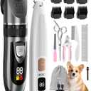 iBTC Dog Clippers and Paw Trimmer Kit 2 in 1 Low Noise Cordless Dog Clippers for Grooming Pet Hair Trimmers for Small and Large Dogs Cats Animals(Grey and White Set)