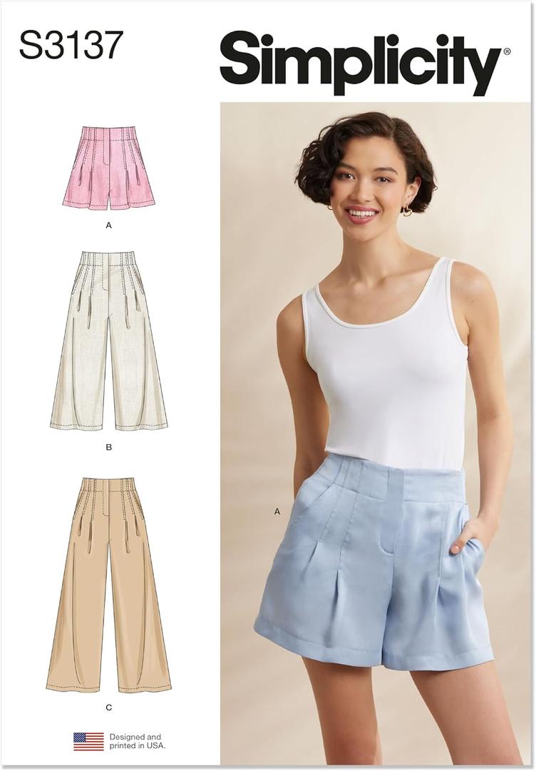 Simplicity SS3137D5 Misses' Pleated Shorts and Pants Sewing Pattern Packet, Design Code S3137, Sizes 4-6-8-10-12