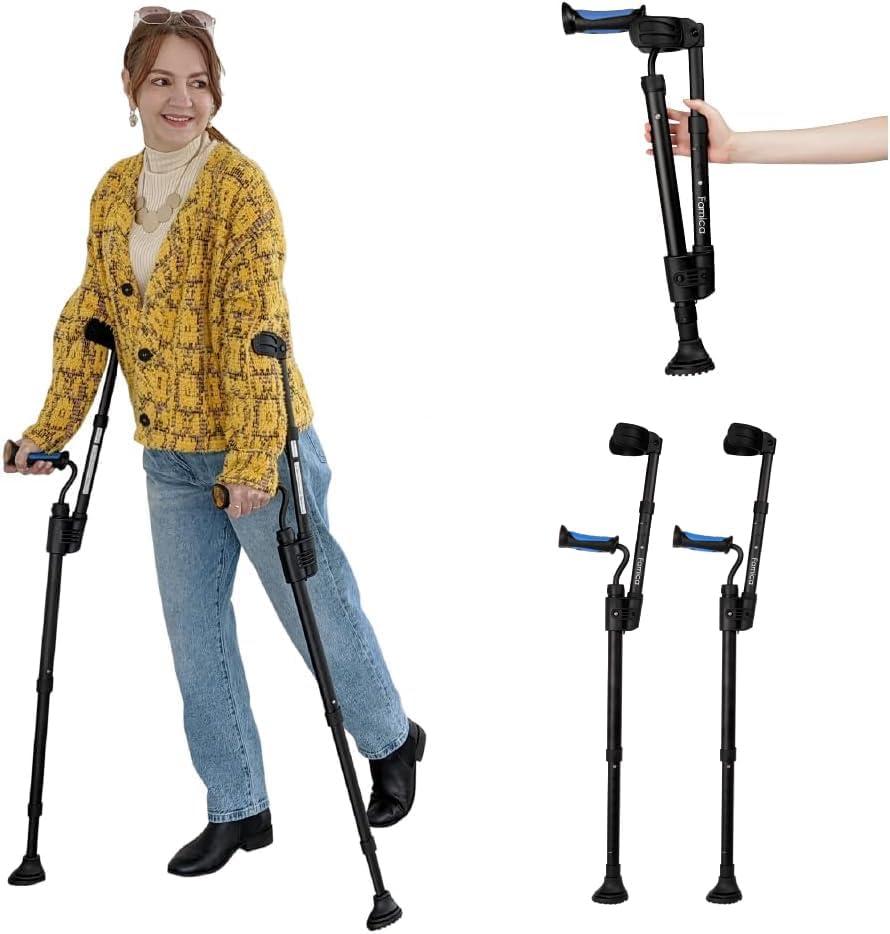 Flexi Crutch Forearm Crutches for Adults Seniors, Red Dot Award Winner, Foldable Lightweight Mobility Aid, Adjustable Height Ergonomic Handle, Non-Slip, Surgery Recovery, Full Length: 48.43" ; Folding Length: 22.44"
