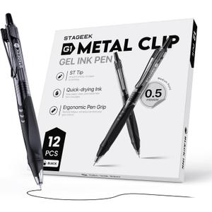 12 Pack Black Gel Pens, Quick Dry Black Ink Pens, 0.5mm Fine Point Retractable Smooth Writing Pens for Journaling, Writing, Business Gel Pen for Office School & Home Supplies(Black)