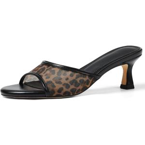 VOMIRA Heeled Sandals for Women Round Open Toe Slip On Kitten Heels Slides Sandals Leopard Mesh Black Heels Summer Party Dressy Heels Stiletto Slingback Heels (8)