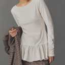 Womens Long Sleeve Peplum Tops Cute Ruffle Flowy Babydoll Shirts Fall Casual Pleated Crew Neck Tunic Tees (White)