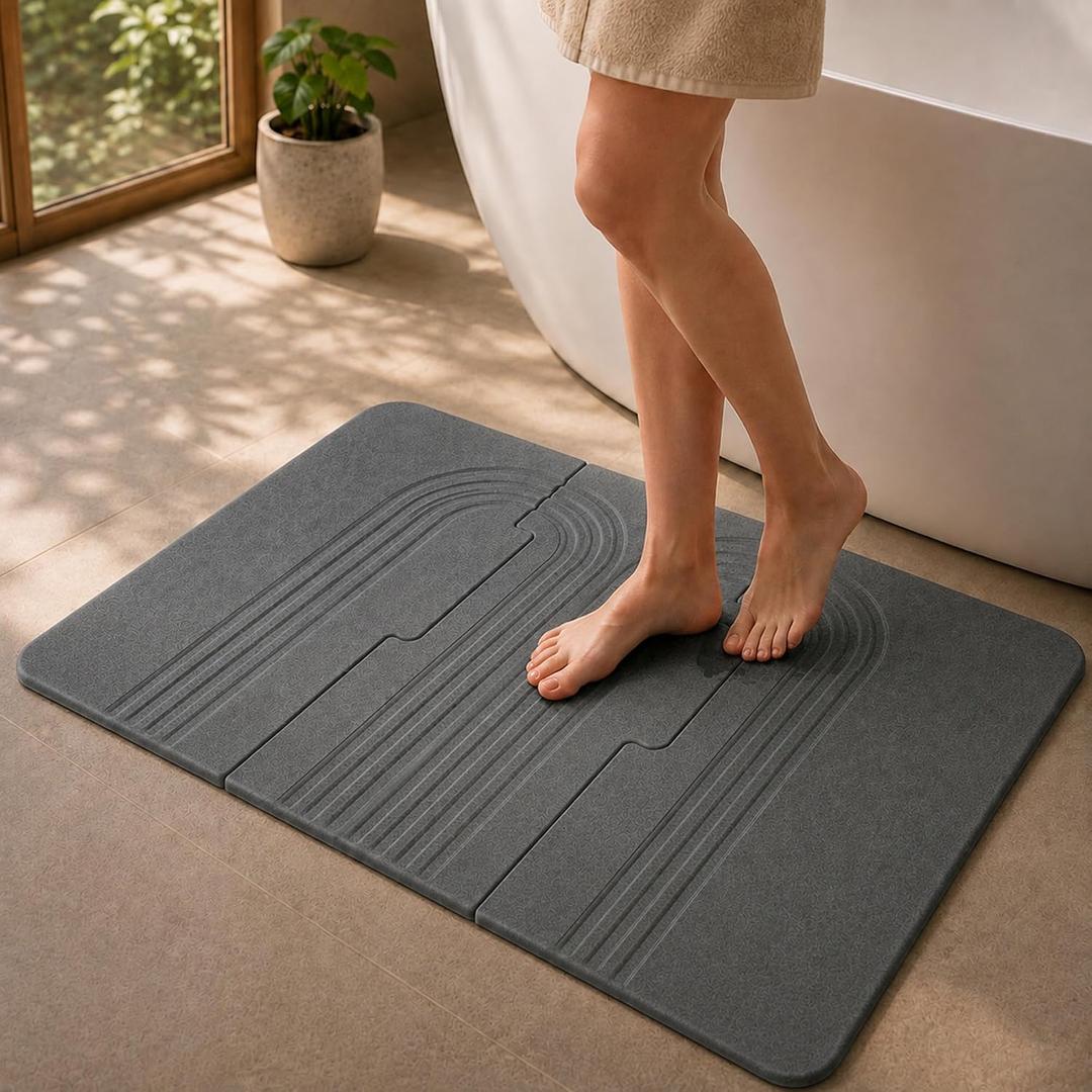 Stone Bath Mat Diatomaceous Earth Shower Mat for Bathroom Quick Dry, Gray 1'8" x 2'8" (Rectangular)