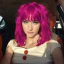 FAELBATY Short Curly Wavy Hot Pink Wigs with Air Bangs Shoulder Length Wig for Women Synthetic Halloween Cosplay Costume for Girl (12" Hot Pink)