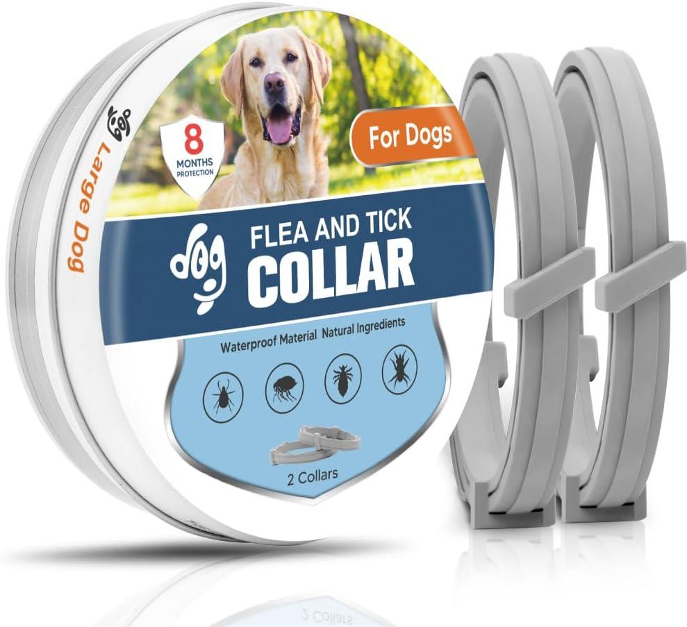 Flea Collar for Dogs, Tick and Fleas Collar for Large Dog, Adjustable Dog Tick Collars for Medium & Large Breeds, Sturdy with 8 Months Protection-Pack of 2