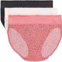 Warner's womens Blissful Benefits Dig-free Comfort Waistband With Lace Microfiber Hi-cut 3-pack 5109w (X-Large, Color: Sunkissed Coral Crystal Web/Rosewater/Black)