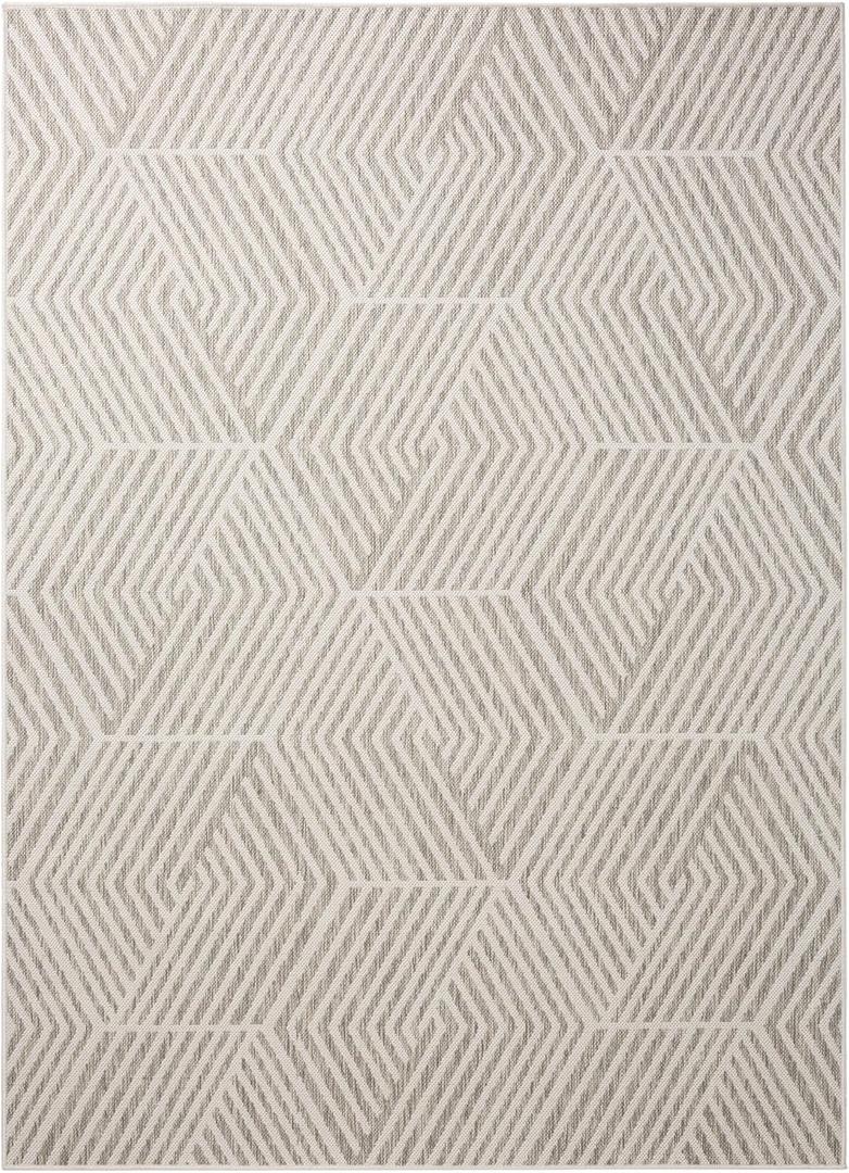 Nicole Miller New York Patio Country Ombre Geo Indoor Outdoor Area Rug, UV Fade Resistant, Low Pile, Grey/Cream, 3'11"x5'2"