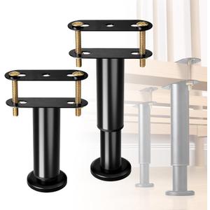 ZhouDaShu Adjustable Height Bed Frame Center Support Legs Replacement with Wider Base,Bed Reinforcement Kit for Metal/Wood Slats,Height from 5" to 9",Black-Set of 2