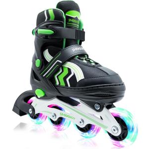 Inline Skates for Kids 4 Size Adjustable Light-Up Wheels Aluminum Frame Black Rose Red Blade Skate for Boys and Girls S, M, L Sizes, Ages 5-8, 6-12, for Beginners Indoors and Outdoors