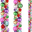 2 Pcs Christmas Balls Garland 6 ft Hanging Ornaments Xmas Balls Decorations with 2 Pcs 10 Feet LED Lights Indoor Outdoor Tree Mantel Wedding Decoration(Colorful)