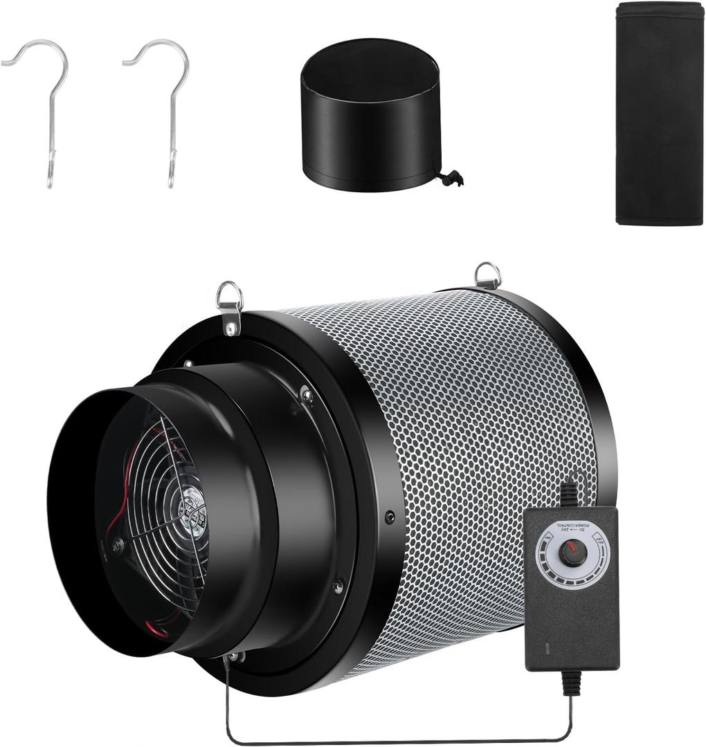 MELONFARM 6 inch Air Carbon Filter Smelliness Control with Australia Virgin Charcoal, Built-in 14cm Fan Low Nois and Speed Controller, Smelliness Scrubber for Inline Duct Fan, Grow Tent 6" x 8.3"