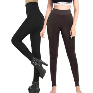 Romastory Winter Warm Leggings Women Elastic Thick Thermal Legging Pants Fleece Lined Tights (Small-Medium, Black+coffee Pack)