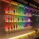 RGB LED Wall Mount Wine Rack, 48" 3-Tier Bar Shelf with Glass Holder, Gold