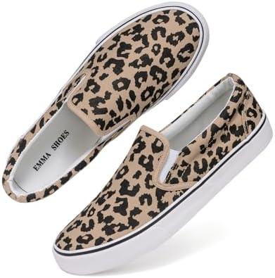 Emma Shoes Low-Top Slip Ons Women's Fashion Sneakers Casual Canvas Sneakers for Women Comfortable Flats Breathable Padded Insole Slip on Sneakers Women Low Slip on Shoes, size 10