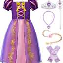 ReliBeauty Girls Dress Puff Sleeve Princess Costume, 6-7, Purple(with Accessories)