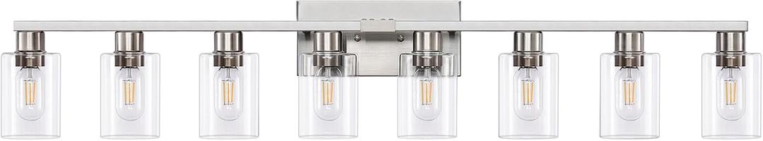 8 Light Bathroom Vanity Light Brushed Nickel Bathroom Light Fixtures 8-Light Vanity Lights for Bathrrom Lights Fixtures Over Mirror Large Wall Sconce with Clear Glass Shade