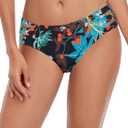 Ocean Blues Women's Strappy Bikini Bottom Full Coverage Swim Briefs Large, Leaf Pattern