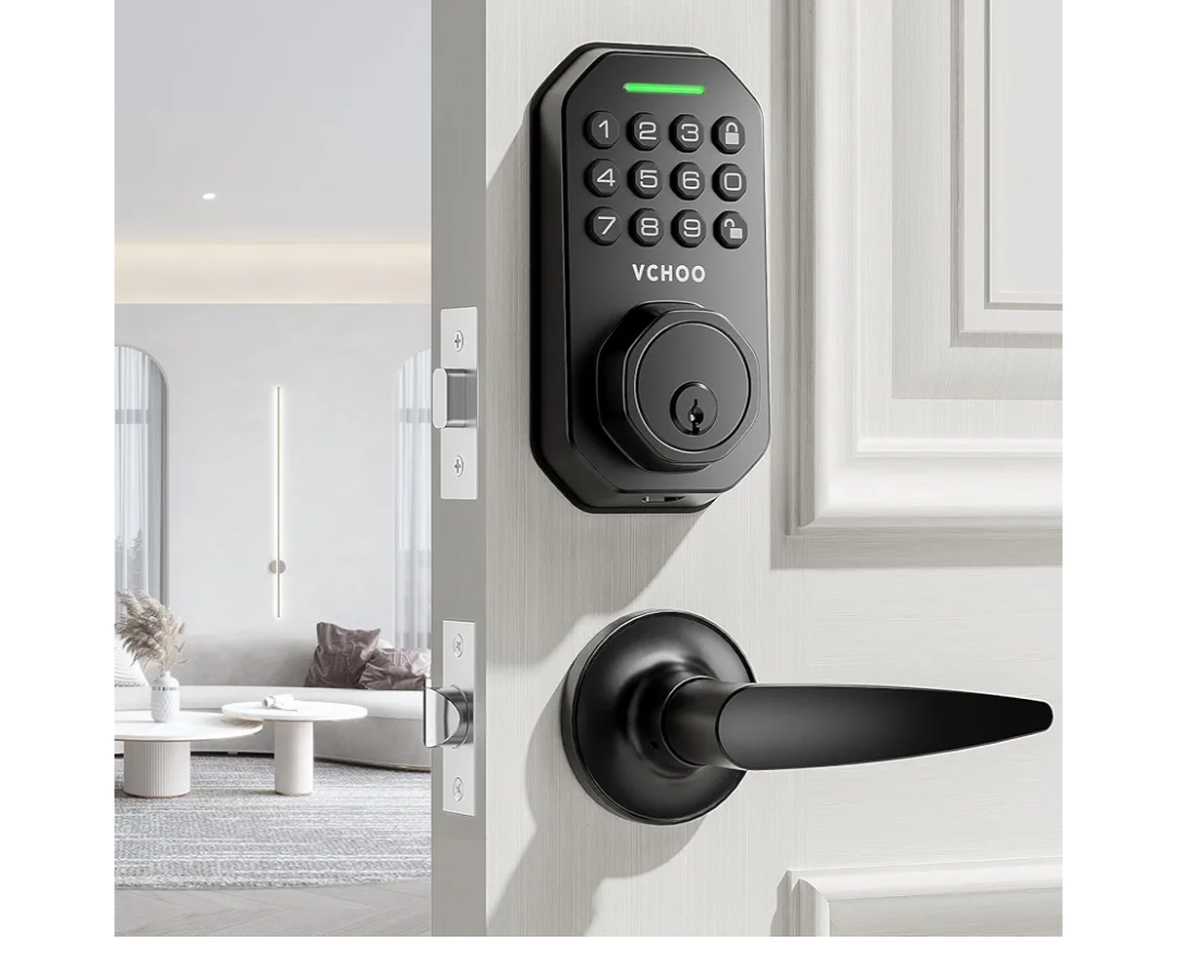 Keyless Entry Door Lock Set Smart Locks for Front Door Keypad Door Lock with Handle Auto Lock One Time Password Anti Peeping Password IP54, Black