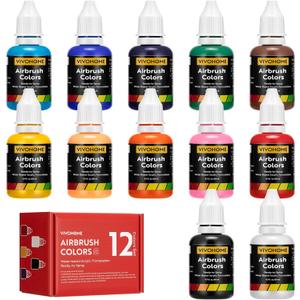 VIVOHOME 12 Color Airbrush Paint Set, Acrylic Air Brush Paints Ready to Spray (No Thinner Needed), Water Based Painting Colors for Artist and Beginners, Pack of 11 (20 ml/0.68 Fl Oz)