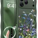 GVIEWIN for iPhone 17 Pro Case Compatible with MagSafe [Curly Wave Edge][Full Camera Protection]Floral Translucent Shockproof Magnetic Women Phone Case for iPhone 17 Pro 6.3'', Sweet Posy/Forest Green