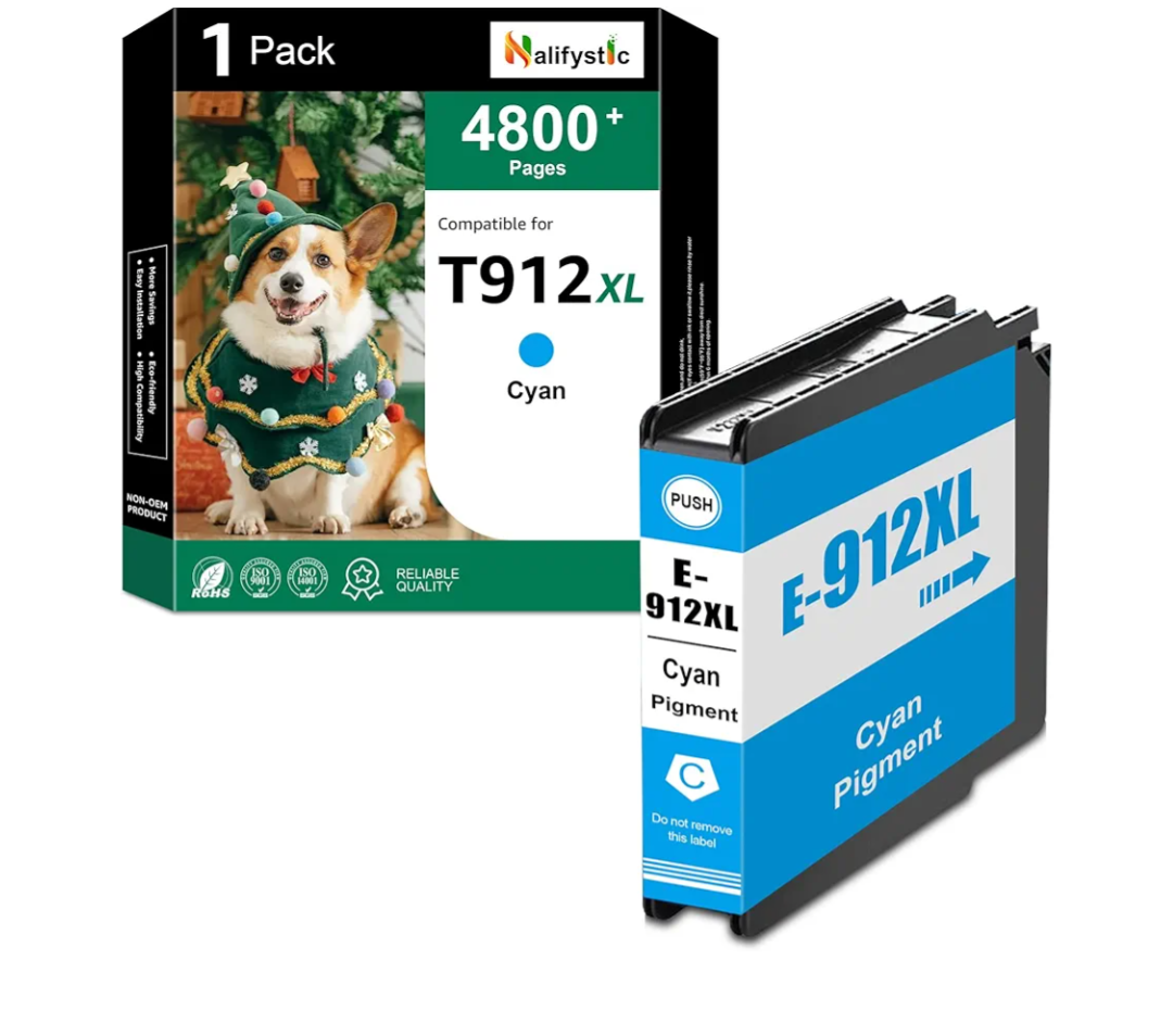 Remanufactured T912XL Ink Cartridges Cyan 1 Pack 912XL Ink Replacements for WF-C8190 WF-C8690 Printer Ink 912XL Value Pack T912XL220