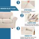 H.VERSAILTEX Modern Velvet Plush 4 Piece High Stretch Sofa Slipcover Sofa Cover Furniture Protector Form Fit Thick Velvet Sofa Cover for 3 Cushion Couch Width Up to 90 Inch (Sofa, Cream)