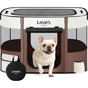 Love's cabin Pet Puppy Dog Playpen, Small Dog Tent Crates Cage Indoor/Outdoor, Portable Exercise Playpen for Cat, Foldable Pop Up Dog Kennel Playpen with Carring Case (S, Brown)
