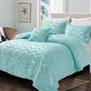 Menghomeus Aqua Comforter Set Twin Size Metallic Teal and Silver Bed Comforter 3 Piece Soft Microfiber Bedding for Teen Girls Boys (1 Pillow Case + 1 Decorative Pillow Sham)