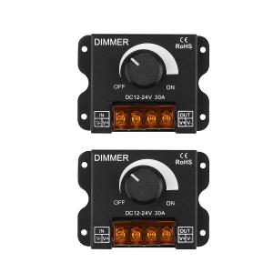 2 Pack LED Strip Light Dimmer,DC 12V-24V 30A PWM Dimmer Controller,Brightness Adjustment Knob ON/Off Switch,with Aluminum Case,for Single Color Strip Light