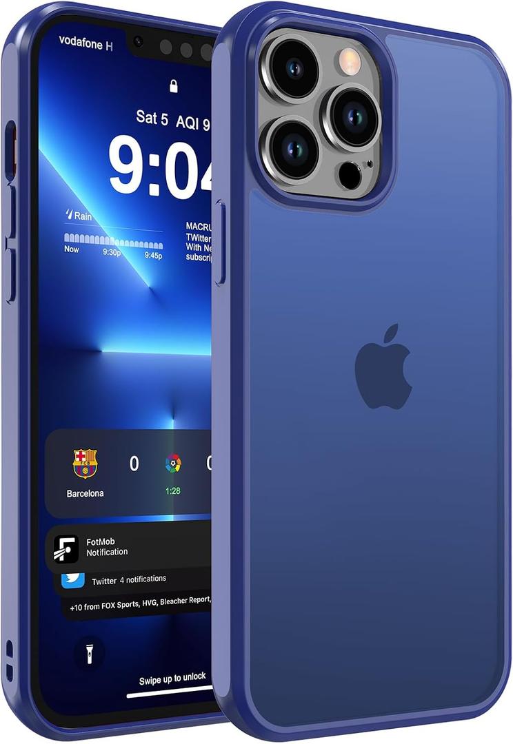 DEERLAMN Matte Case for iPhone 15 Pro Max 6.7-Inch, [Anti-Fingerprint] Drop Protection Shockproof Translucent Frosted Hard Back Slim Phone Cover, Blue