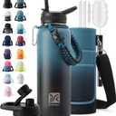 40 oz Insulated Water Bottle | Thickened Stainless Steel Vacuum Metal | Portable Sports Water Jug for Gym and Hiking with Straw, Carrier Bag, Handle Strap | BPA-Free 40 oz (Indigo/Black)