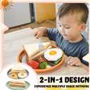 Nuogo 3 Pack Stainless Steel Suction Toddler Plates 9 Divided Baby Feeding Plates with Silicone Sleeve Non-slip Kids Dishes for Baby LED Weaning Self-feeding, Dishwasher Safe (Green,Orange,Purple)