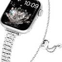 Slim Bling Band Compatible with Apple Watch Bands for Women 38mm 40mm 41mm 42mm 44mm 45mm 46mm 49mm, Dressy Metal Bands for Apple Watch SE Band Series 11 10 9 8 7 6 5 4 3 2 1, Ultra 3/Ultra 2/Ultra (Aglitter Silver)