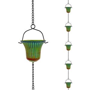 10ft Rain Chains for Outside, 12-Cup Rain Chain Replacement Downspout for Gutters,Eaves, Drainage, Adjustable Length(Green & Yellow)
