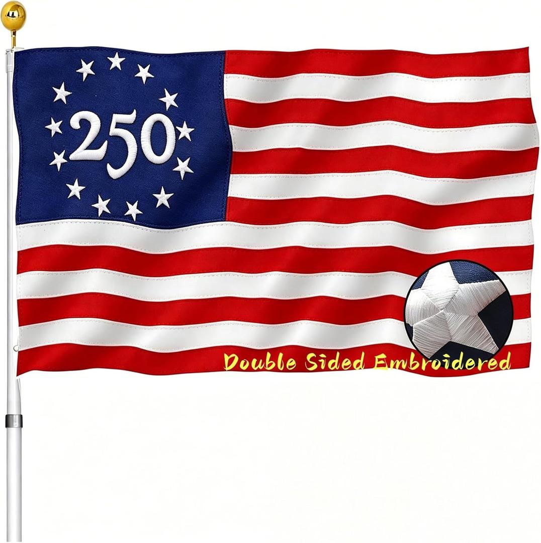 Embroidered USA 250 Anniversary Betsy Ross Flag Double Sided 3x5 Outdoor 2 Ply - US 250th the United States Flags Heavy Duty 210D Nylon for America Patriotic Celebrations