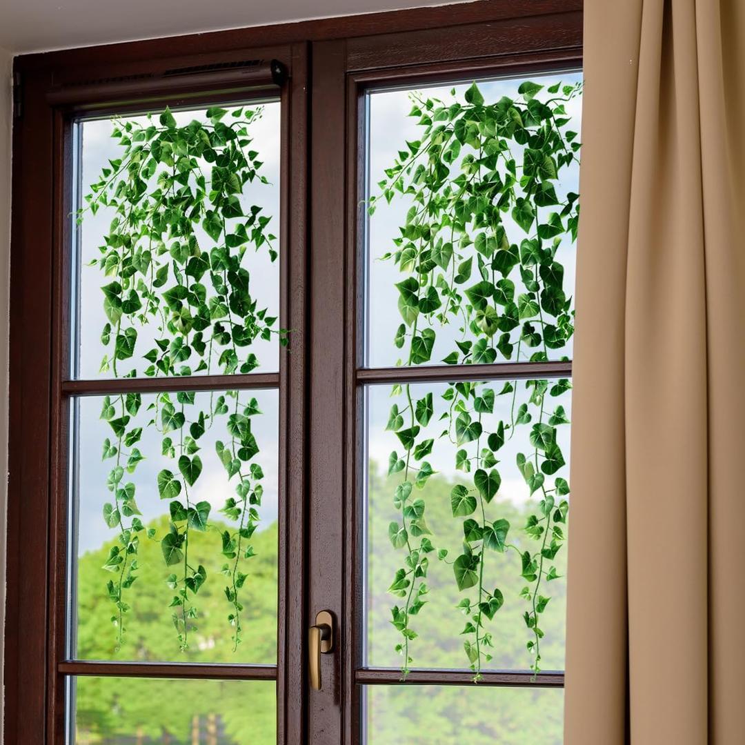 Hanging Green Leaves Window Clings 2 Set Green Vines Plant Static Window Stickers Decals for Home Living Room Office Classroom Glass Windows Door Decor (B)