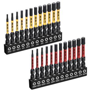 TGFTGF Impact Hex Head Allen Wrench Drill Bit Set, 24PCS, 2-inch (Metric & SAE), Premium S2 Steel 1/4" Hex-Shank Hex Bit Set, CNC Machined Magnetic Screwdriver Bit Set, Storage Box, Automotive Home (Yellow/Red)