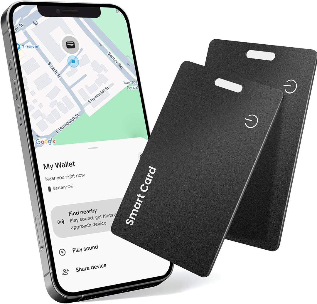 2-Pack Tracker Card for Android - Works with Google Find Hub/My Device Compatible, Ultra-Thin Wireless Charging Bluetooth Locator with Keyring Hole for Keys, Wallets, Pets, Bags & Luggages