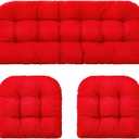 Barydat 3 Pack Outdoor/Indoor All Weather Tufted Wicker Chair Cushions 1 Loveseat and 2 U-Shape Rattan Waterproof Cushions for Patio Furniture, Rattan Love Seat, Bench(Red)