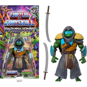 Masters of The Universe Origins Turtles of Grayskull Stealth Ninja Leonardo Posable Action Figure Toy, Teenage Mutant Ninja & Motu Crossover