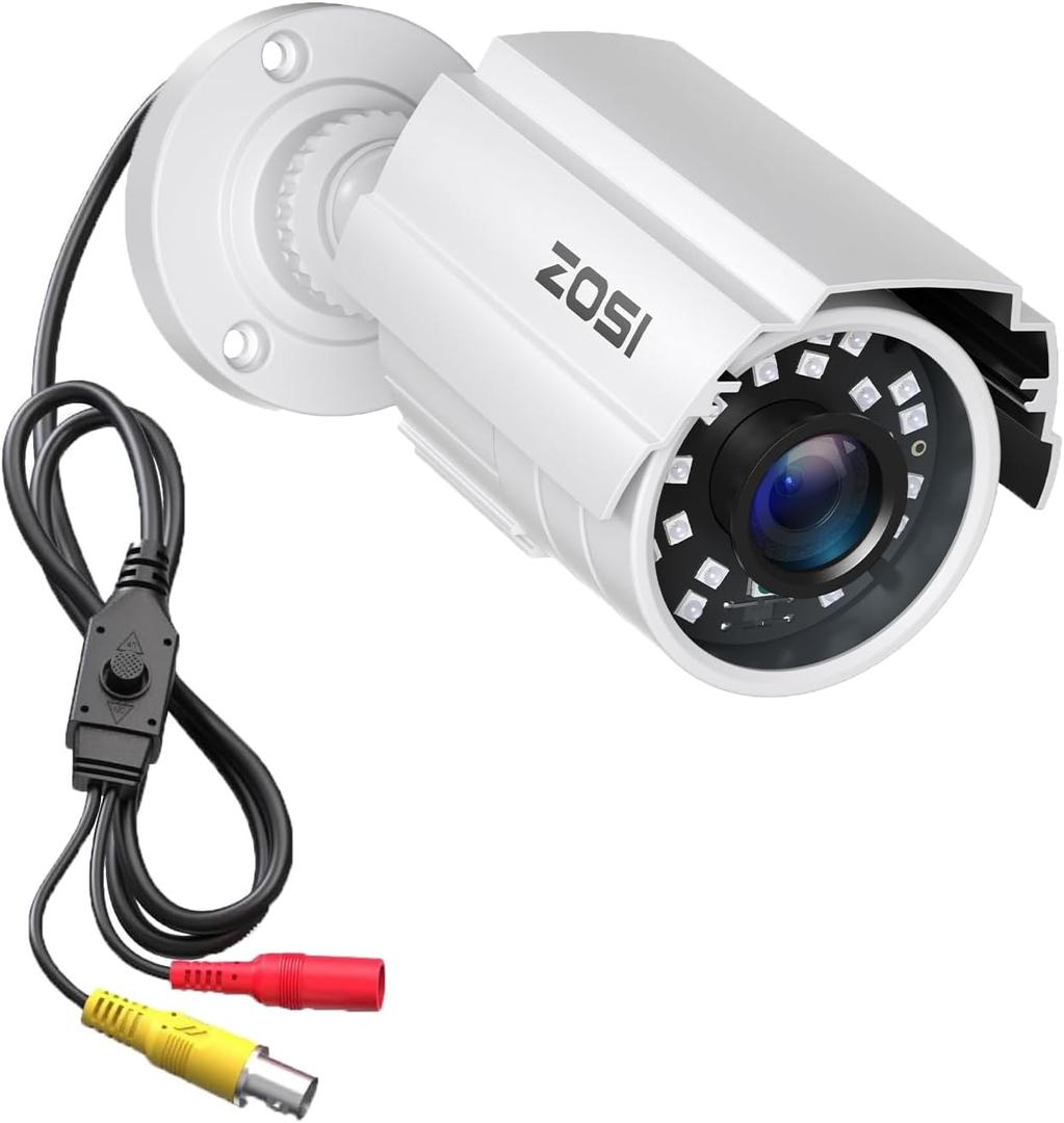 ZOSI 1080P HD 1920TVL Hybrid 4-in-1 TVI CVI AHD 960H CVBS CCTV Security Camera,80ft Night Vision,2MP Weatherproof Aluminum Metal Bullet Camera for 960H,720P,1080P,5MP,4K Analog Surveillance DVR-White
