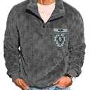 Yousify Mens Fuzzy Sherpa Sweatshirt Plaid Texture Fleece Pullover Coat Casual Quarter Button 2025 Graphic Pocket Outwear, Size XL