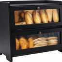 VEDALIO Bread Box For Kitchen Countertop, Black Breadbox, Bread Boxes for Kitchen Counter Organizer Decor Storage, Wooden Storage Box Breadbox, Housewarming Birthday Wedding Christmas Gift