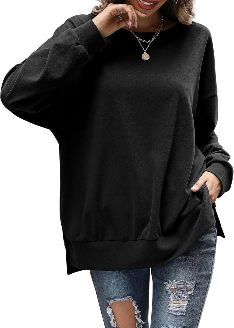 Florboom Womens Oversized Sweatshirts Crew Neck Long Sleeve Tunic Top Casual Fall Soft Pullover (X-Large, Black)